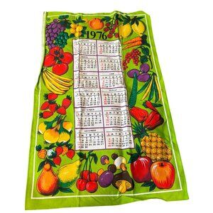Vintage 1976 Fruit-Themed Calendar Tea Towel Wall Hanging Home Decor
